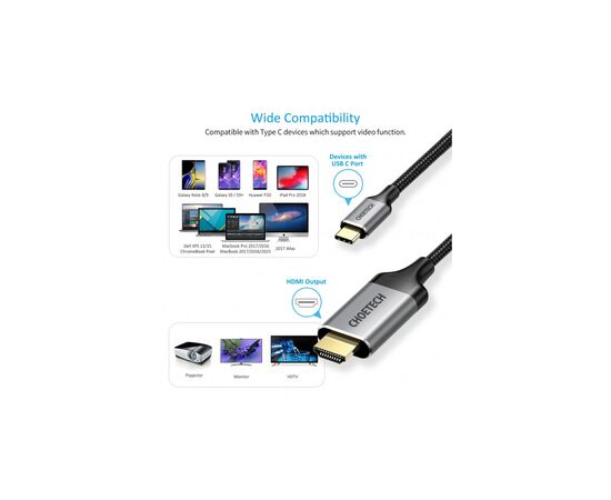 Кабель мультимедийный USB-C to HDMI 1.8m 4K 60Hz Choetech (CH0021-BK), изображение 6 Кабель мультимедийный USB-C to HDMI 1.8m 4K 60Hz Choetech (CH0021-BK), изображение 6