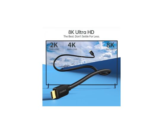 Кабель мультимедийный HDMI to HDMI 2.0m V.2.1 8K 60Hz HDR10 HLG 48Gbps YUV 444 Choetech (XHH-TP20), изображение 2 Кабель мультимедийный HDMI to HDMI 2.0m V.2.1 8K 60Hz HDR10 HLG 48Gbps YUV 444 Choetech (XHH-TP20), изображение 2