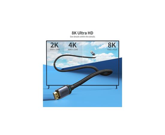 Кабель мультимедійний HDMI to HDMI 2.0m V.2.1 8K 60Hz HDR10 HLG 48Gbps YUV 444 Choetech (XHH01-BK), зображення 3 Кабель мультимедійний HDMI to HDMI 2.0m V.2.1 8K 60Hz HDR10 HLG 48Gbps YUV 444 Choetech (XHH01-BK), зображення 3