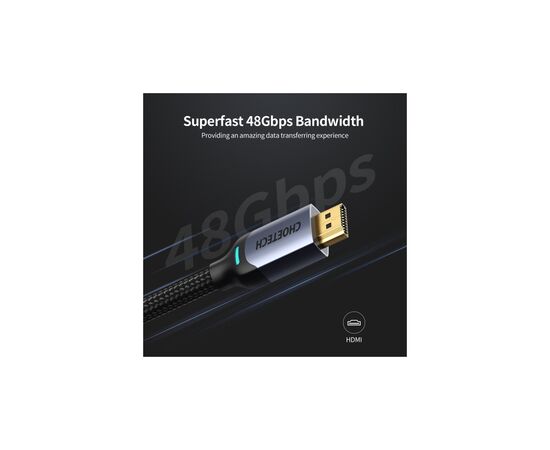 Кабель мультимедійний HDMI to HDMI 2.0m V.2.1 8K 60Hz HDR10 HLG 48Gbps YUV 444 Choetech (XHH01-BK), зображення 4 Кабель мультимедійний HDMI to HDMI 2.0m V.2.1 8K 60Hz HDR10 HLG 48Gbps YUV 444 Choetech (XHH01-BK), зображення 4