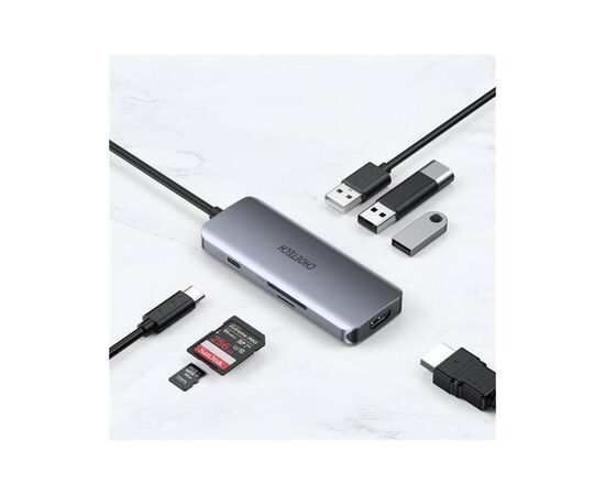 Концентратор Choetech USB-C 7-in-1 (HDMI/PD/CR/USB-A/USB-C) alum (HUB-M19-GY), изображение 4 Концентратор Choetech USB-C 7-in-1 (HDMI/PD/CR/USB-A/USB-C) alum (HUB-M19-GY), изображение 4