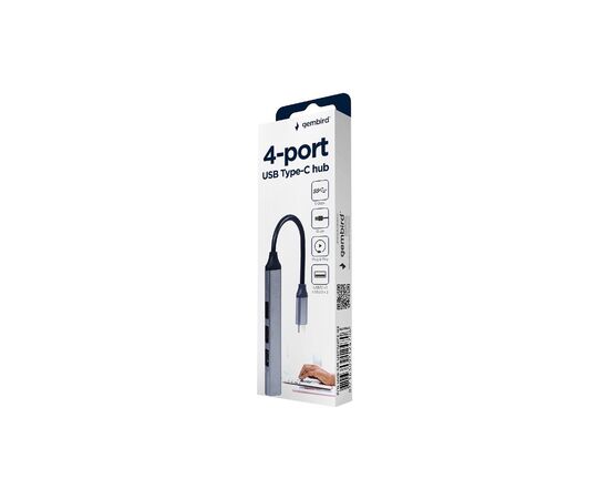 Концентратор Gembird USB-C 4 ports (1xUSB3.1+3xUSB2.0) metal silver (UHB-CM-U3P1U2P3-02), изображение 3 Концентратор Gembird USB-C 4 ports (1xUSB3.1+3xUSB2.0) metal silver (UHB-CM-U3P1U2P3-02), изображение 3