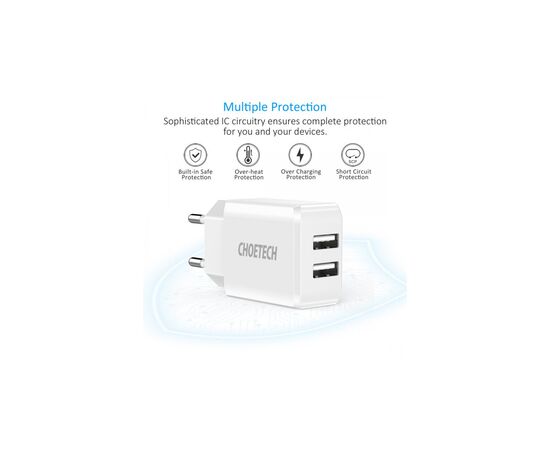 Зарядное устройство Choetech 2xUSB 5V/2A (C0030EU-WH), изображение 3 Зарядное устройство Choetech 2xUSB 5V/2A (C0030EU-WH), изображение 3