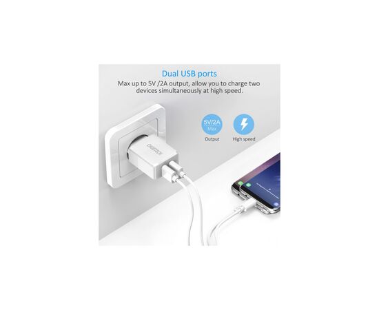 Зарядное устройство Choetech 2xUSB 5V/2A (C0030EU-WH), изображение 5 Зарядное устройство Choetech 2xUSB 5V/2A (C0030EU-WH), изображение 5