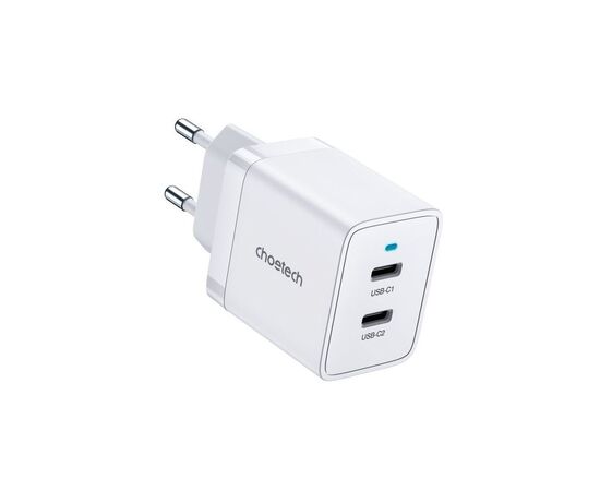 Зарядное устройство Choetech 2xUSB-C 40W PD/QC/PPS (Q5006-EU-WH), изображение 2 Зарядное устройство Choetech 2xUSB-C 40W PD/QC/PPS (Q5006-EU-WH), изображение 2