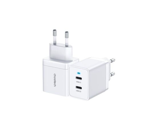 Зарядное устройство Choetech 2xUSB-C 40W PD/QC/PPS (Q5006-EU-WH), изображение 3 Зарядное устройство Choetech 2xUSB-C 40W PD/QC/PPS (Q5006-EU-WH), изображение 3