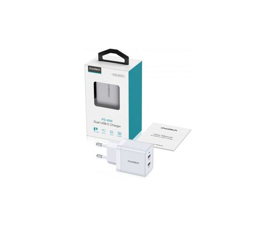 Зарядное устройство Choetech 2xUSB-C 40W PD/QC/PPS (Q5006-EU-WH), изображение 4 Зарядное устройство Choetech 2xUSB-C 40W PD/QC/PPS (Q5006-EU-WH), изображение 4