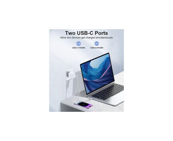 Зарядное устройство Choetech 2xUSB-C 40W PD/QC/PPS (Q5006-EU-WH), изображение 7 Зарядное устройство Choetech 2xUSB-C 40W PD/QC/PPS (Q5006-EU-WH), изображение 7