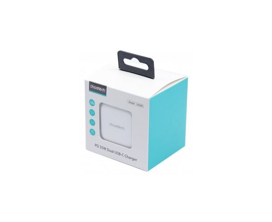 Зарядное устройство Choetech 2xUSB-С 35W PD/QC (Q5008-EU-WH), изображение 3 Зарядное устройство Choetech 2xUSB-С 35W PD/QC (Q5008-EU-WH), изображение 3