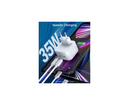 Зарядное устройство Choetech 2xUSB-С 35W PD/QC (Q5008-EU-WH), изображение 5 Зарядное устройство Choetech 2xUSB-С 35W PD/QC (Q5008-EU-WH), изображение 5