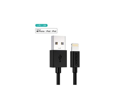 Дата кабель USB 2.0 AM to Lightning 1.8m 2.1A MFI Black Choetech (IP0027-BK), изображение 2 Дата кабель USB 2.0 AM to Lightning 1.8m 2.1A MFI Black Choetech (IP0027-BK), изображение 2