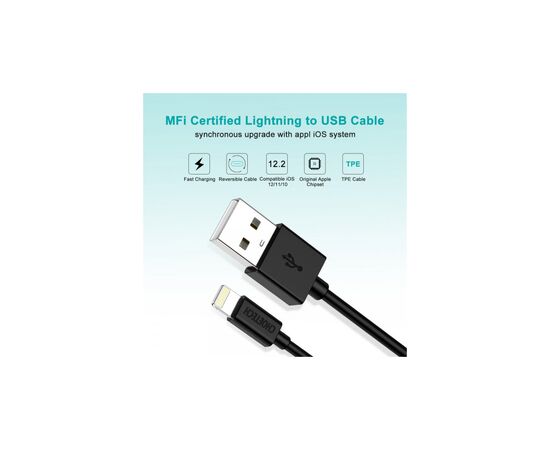 Дата кабель USB 2.0 AM to Lightning 1.8m 2.1A MFI Black Choetech (IP0027-BK), изображение 5 Дата кабель USB 2.0 AM to Lightning 1.8m 2.1A MFI Black Choetech (IP0027-BK), изображение 5