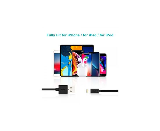 Дата кабель USB 2.0 AM to Lightning 1.8m 2.1A MFI Black Choetech (IP0027-BK), изображение 7 Дата кабель USB 2.0 AM to Lightning 1.8m 2.1A MFI Black Choetech (IP0027-BK), изображение 7