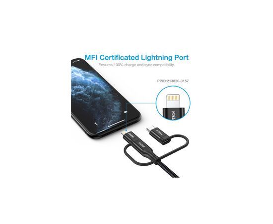 Дата кабель USB 2.0 AM to Lightning + Micro 5P + Type-C 1.2m MFI Choetech (IP0030-BK), изображение 4 Дата кабель USB 2.0 AM to Lightning + Micro 5P + Type-C 1.2m MFI Choetech (IP0030-BK), изображение 4