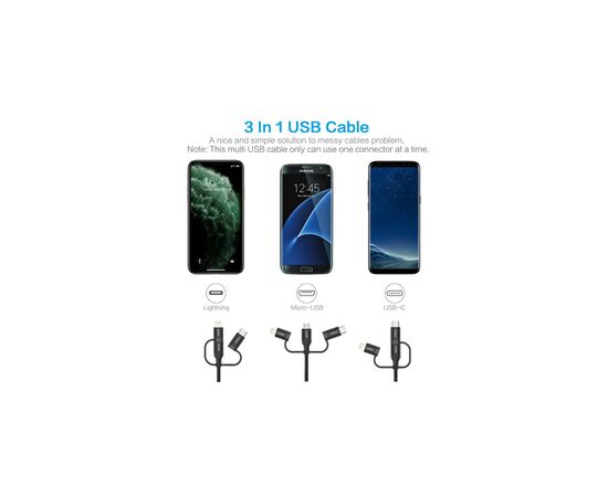 Дата кабель USB 2.0 AM to Lightning + Micro 5P + Type-C 1.2m MFI Choetech (IP0030-BK), изображение 5 Дата кабель USB 2.0 AM to Lightning + Micro 5P + Type-C 1.2m MFI Choetech (IP0030-BK), изображение 5