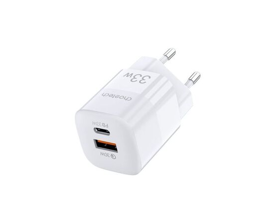 Зарядное устройство Choetech GaN USB-A/USB-C 33W QC3.0/PD/PPS (PD5006-EU-WH), изображение 2 Зарядное устройство Choetech GaN USB-A/USB-C 33W QC3.0/PD/PPS (PD5006-EU-WH), изображение 2