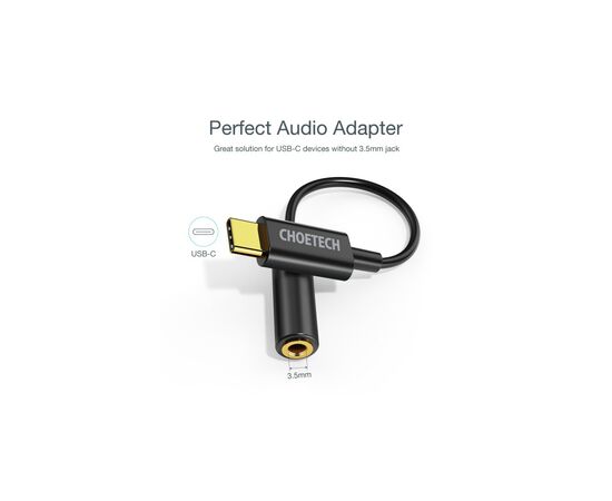Переходник USB-C to 3.5m stereo-audio (CDLA) Choetech (AUX003-BK), изображение 3 Переходник USB-C to 3.5m stereo-audio (CDLA) Choetech (AUX003-BK), изображение 3