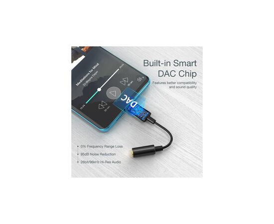 Переходник USB-C to 3.5m stereo-audio (CDLA) Choetech (AUX003-BK), изображение 4 Переходник USB-C to 3.5m stereo-audio (CDLA) Choetech (AUX003-BK), изображение 4