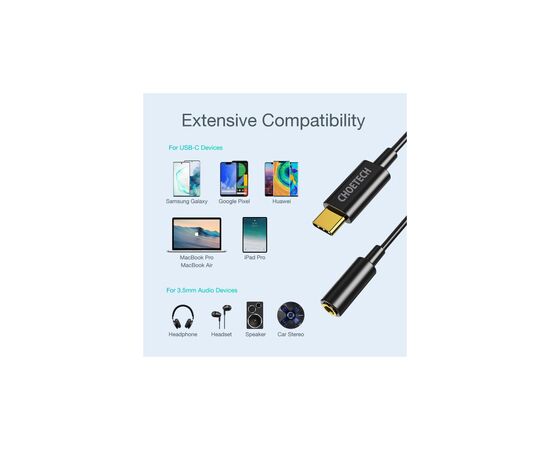 Переходник USB-C to 3.5m stereo-audio (CDLA) Choetech (AUX003-BK), изображение 5 Переходник USB-C to 3.5m stereo-audio (CDLA) Choetech (AUX003-BK), изображение 5