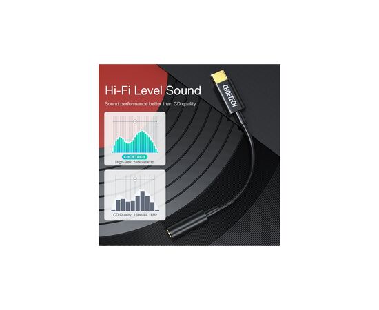 Переходник USB-C to 3.5m stereo-audio (CDLA) Choetech (AUX003-BK), изображение 6 Переходник USB-C to 3.5m stereo-audio (CDLA) Choetech (AUX003-BK), изображение 6