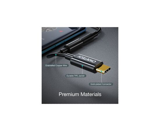Переходник USB-C to 3.5m stereo-audio (CDLA) Choetech (AUX003-BK), изображение 8 Переходник USB-C to 3.5m stereo-audio (CDLA) Choetech (AUX003-BK), изображение 8