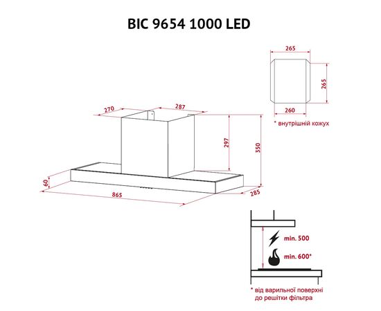 Витяжка кухонна Perfelli BIC 9654 I 1000 LED, зображення 10 Витяжка кухонна Perfelli BIC 9654 I 1000 LED, зображення 10
