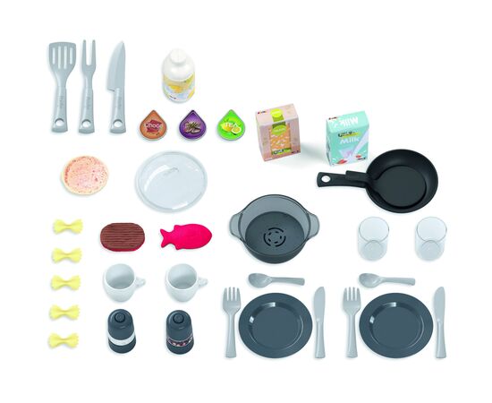 Игровой набор Smoby Большая интерактивная кухня Тефаль Студио с эффектом кипения 34 аксессуара Мятно-серая с белым (311053), изображение 3