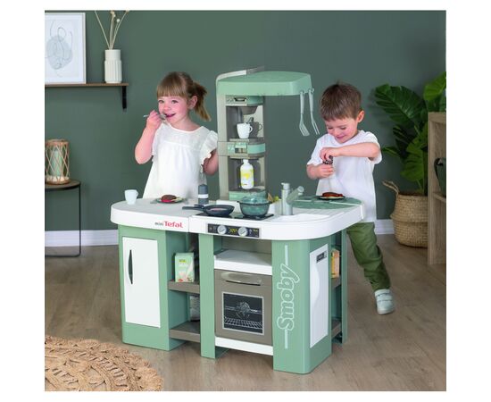Игровой набор Smoby Большая интерактивная кухня Тефаль Студио с эффектом кипения 34 аксессуара Мятно-серая с белым (311053), изображение 4