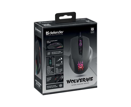 Мишка Defender Wolverine GM-700L RGB USB Black (52700), зображення 6 Мишка Defender Wolverine GM-700L RGB USB Black (52700), зображення 6