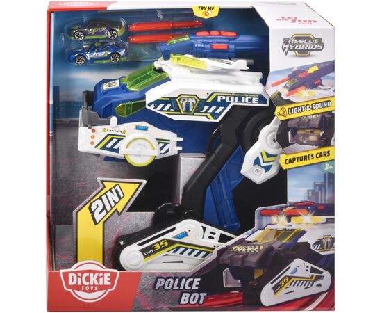 Игровой набор Dickie Toys Гибрид-спаситель Полицейский бот со звуковыми и светловыми эффектами 27 см (3794001), изображение 2 Игровой набор Dickie Toys Гибрид-спаситель Полицейский бот со звуковыми и светловыми эффектами 27 см (3794001), изображение 2