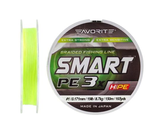 Шнур Favorite Smart PE 3x 150м 1.0/0.171mm 19lb/8.7kg Fl.Yellow (1693.10.58), изображение 2 Шнур Favorite Smart PE 3x 150м 1.0/0.171mm 19lb/8.7kg Fl.Yellow (1693.10.58), изображение 2
