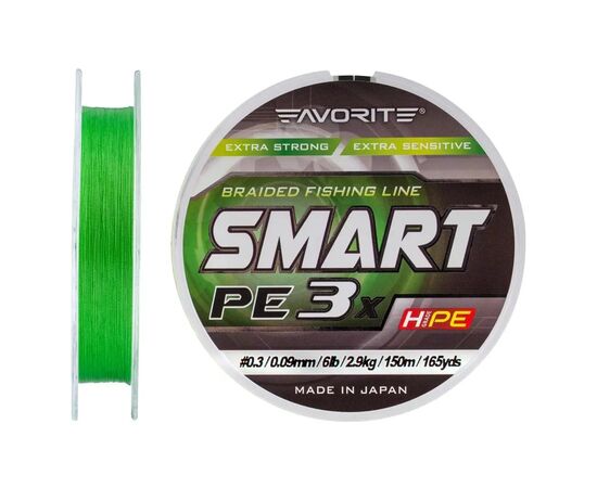 Шнур Favorite Smart PE 3x 150м 0.3/0.09mm 6lb/2.9kg Light Green (1693.10.63), зображення 2 Шнур Favorite Smart PE 3x 150м 0.3/0.09mm 6lb/2.9kg Light Green (1693.10.63), зображення 2
