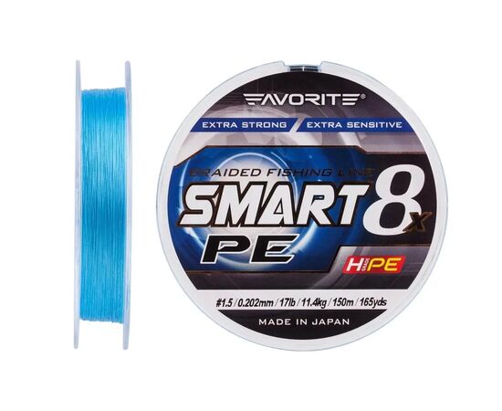 Шнур Favorite Smart PE 8x 150м 1.5/0.202mm 17lb/11.4kg Sky Blue (1693.10.75), зображення 2 Шнур Favorite Smart PE 8x 150м 1.5/0.202mm 17lb/11.4kg Sky Blue (1693.10.75), зображення 2