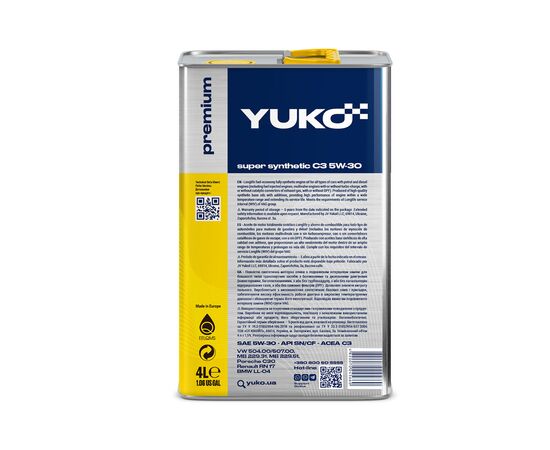 Моторное масло Yuko SUPER SYNTHETIC C3 5W-30 4л (4820070245660), изображение 2 Моторное масло Yuko SUPER SYNTHETIC C3 5W-30 4л (4820070245660), изображение 2