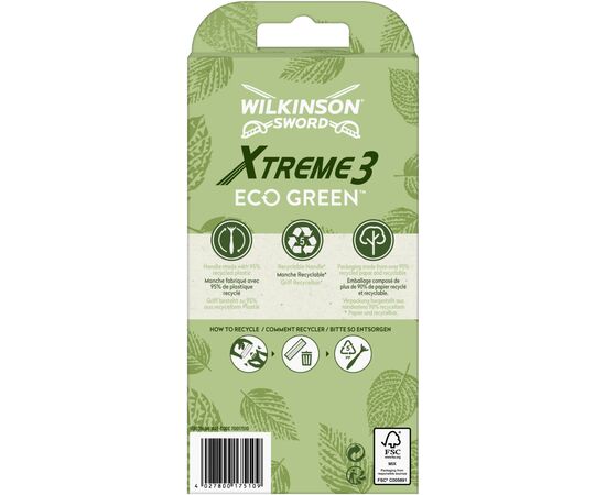 Бритва Wilkinson Sword Xtreme3 Eco Green 4 шт. (4027800175000), зображення 2 Бритва Wilkinson Sword Xtreme3 Eco Green 4 шт. (4027800175000), зображення 2
