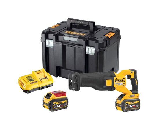 Сабельная пила DeWALT 54В XR FLEXVOLT Li-lon 3 Ач, 0 - 3000 ход/мин, 3.54 кг, кейс TSTAK (DCS389X2), изображение 3 Сабельная пила DeWALT 54В XR FLEXVOLT Li-lon 3 Ач, 0 - 3000 ход/мин, 3.54 кг, кейс TSTAK (DCS389X2), изображение 3