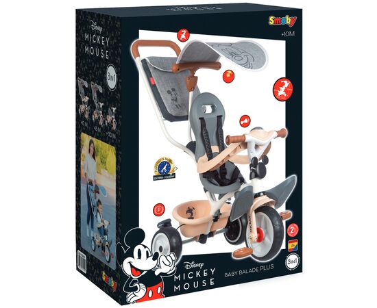 Детский велосипед Smoby Микки Маус с козырьком и багажником Серый (741402), изображение 7 Детский велосипед Smoby Микки Маус с козырьком и багажником Серый (741402), изображение 7