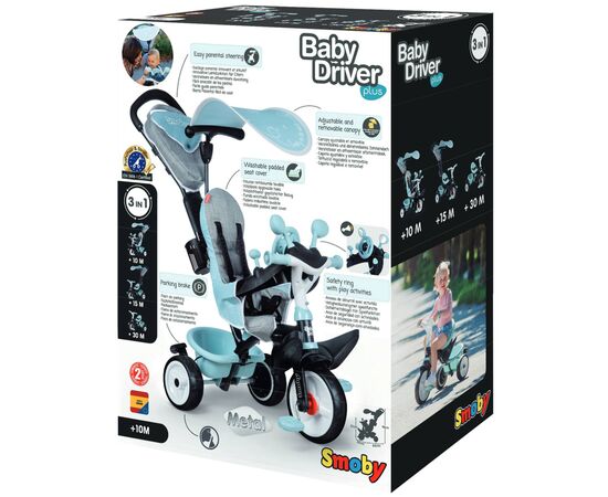 Детский велосипед Smoby Беби Драйвер с козырьком и багажником Голубовато-серый (741500), изображение 7 Детский велосипед Smoby Беби Драйвер с козырьком и багажником Голубовато-серый (741500), изображение 7