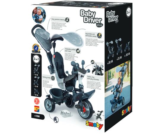 Детский велосипед Smoby Беби Драйвер с козырьком и багажником Серый (741502), изображение 6 Детский велосипед Smoby Беби Драйвер с козырьком и багажником Серый (741502), изображение 6