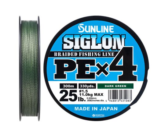 Шнур Sunline Siglon PE н4 300m 1.5/0.209mm 25lb/11.0kg Dark Green (1658.09.48)