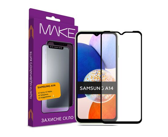 Стекло защитное MAKE Samsung A14 Full Cover Full Glue (MGF-SA14)