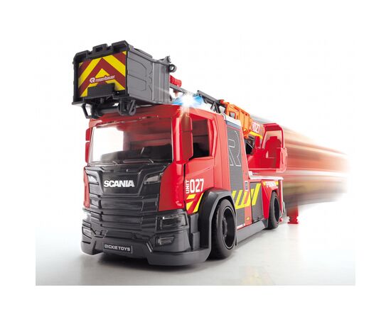 Спецтехніка Dickie Toys Пожежна машина Сканія з телескопічною драбиною, зі звуком і світловими ефектами 35 см (3716017), зображення 2 Спецтехніка Dickie Toys Пожежна машина Сканія з телескопічною драбиною, зі звуком і світловими ефектами 35 см (3716017), зображення 2