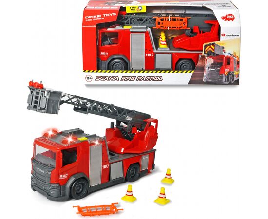 Спецтехніка Dickie Toys Пожежна машина Сканія з телескопічною драбиною, зі звуком і світловими ефектами 35 см (3716017), зображення 5 Спецтехніка Dickie Toys Пожежна машина Сканія з телескопічною драбиною, зі звуком і світловими ефектами 35 см (3716017), зображення 5