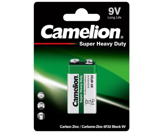 Батарейка Camelion Крона 6F22 9V Super Heavy Duty Green * 1 (6F22-SP1G), изображение 2 Батарейка Camelion Крона 6F22 9V Super Heavy Duty Green * 1 (6F22-SP1G), изображение 2