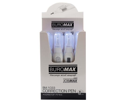 Корректор Buromax ручка 8 мл Jobmax, спиртовая основа, металлический наконечник (BM.1033), изображение 3