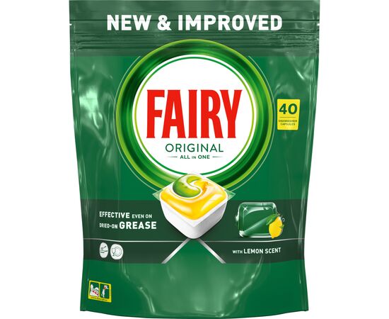 Таблетки для посудомоечных машин Fairy Original All in One Lemon 40 шт. (8001090954466), изображение 2 Таблетки для посудомоечных машин Fairy Original All in One Lemon 40 шт. (8001090954466), изображение 2