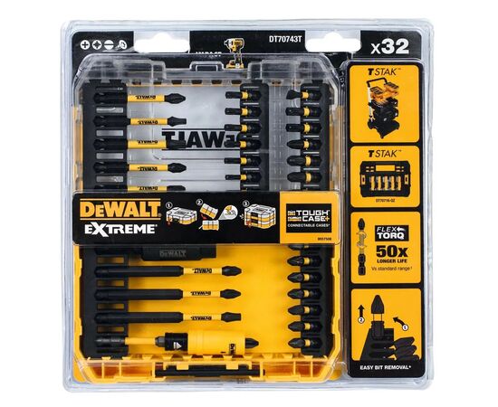 Набор бит DeWALT EXTREME FLEXTORQ, Phillips,Pozidriv,Torx, Slotted,Pz3, T25, 32 шт, кейс (DT70743T), изображение 3 Набор бит DeWALT EXTREME FLEXTORQ, Phillips,Pozidriv,Torx, Slotted,Pz3, T25, 32 шт, кейс (DT70743T), изображение 3