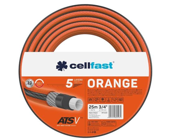 Поливочный шланг Cellfast ORANGE, 3/4', 25 м, 5 слоев, до 24 Бар, -10…50°C (15-021)