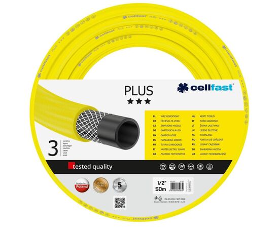 Поливочный шланг Cellfast PLUS, 1/2', 50м, 3 слоя, до 25 Бар, -20…+60°C (10-201)