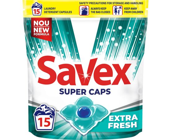 Капсулы для стирки Savex Super Caps Extra Fresh 15 шт. (3800024046858)